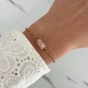 SKU:0181 gold bracelet pink‎ quartz natural stone Material stainless steel will